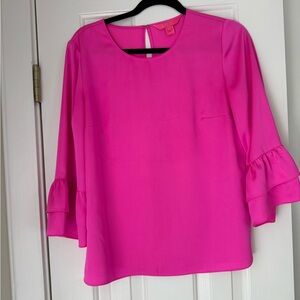 Lilly Pulitzer Christie Hot Pink Ruffle Sleeve Women's Top